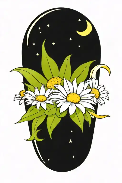 Crescent Moon Surrounded By Daisys