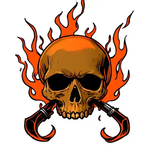 Skull With Ornge Flames