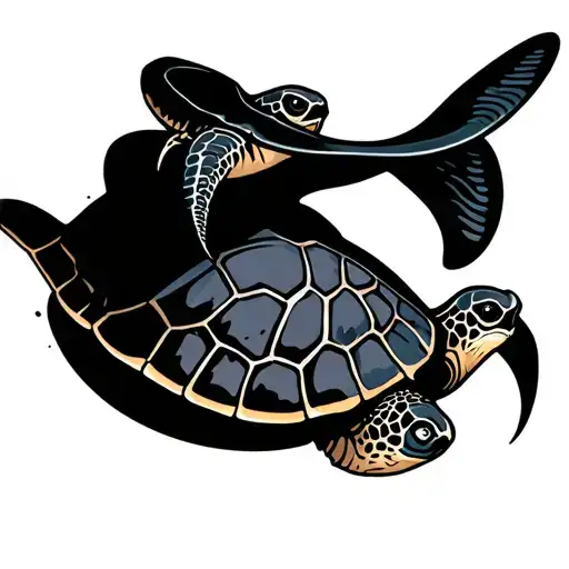 Stingray And Turtle Tattoo With Ocean Vibe