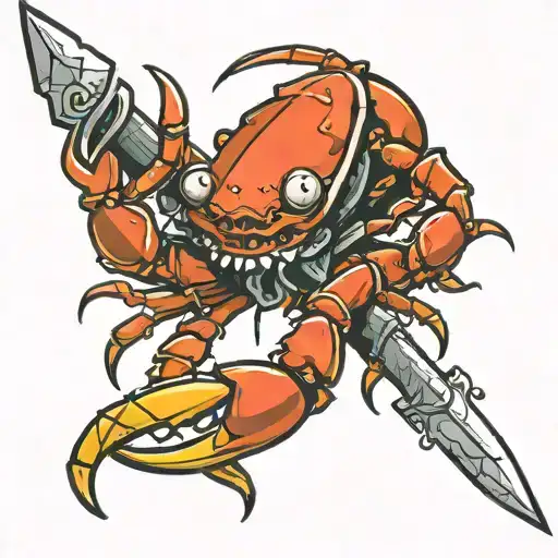 Upside Down Crab With Dagger Piercing It From Above