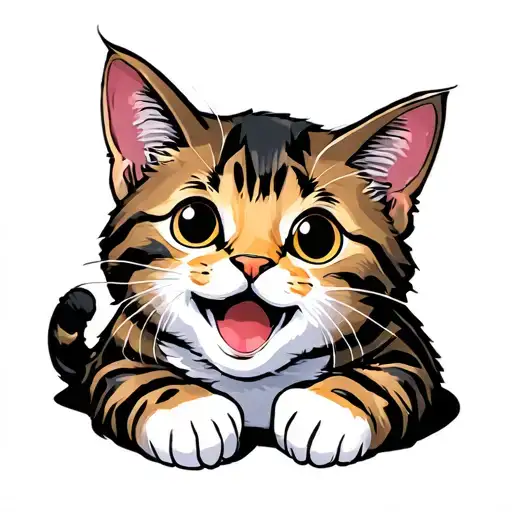 Tabby Cat With White Front Toes Curled Up And Smiling