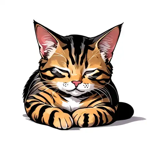 Tabby Cat With White Front Toes Curled Up Sleeping