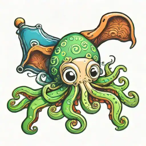 Cute Baby Squid Tattoo Design New School Colorful Well Detailed