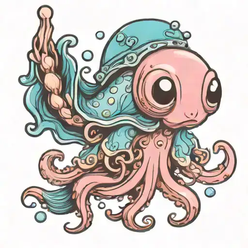 Cute Baby Squid Tattoo Design New School Pastel Pink And Blue Color Well Detailed