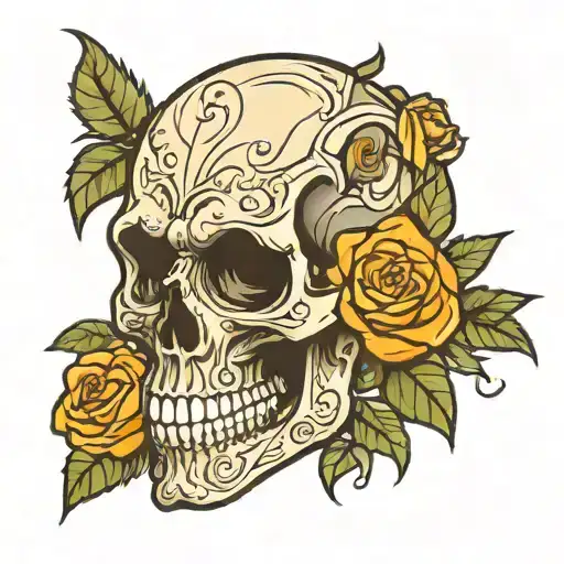 Skull With Roses Cute Design