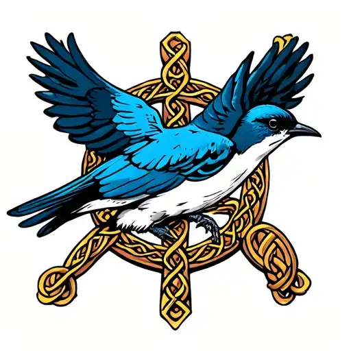 Swallow Bird On Celtic Cross Wrapped