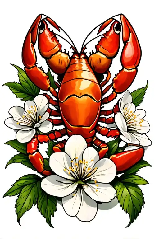 American Traditional Crayfish And Apple Blossom