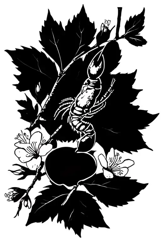 American Traditional Crayfish And Apple Blossom Branch