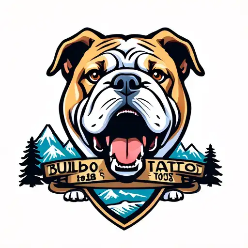 Bulldog With Mountain Scene