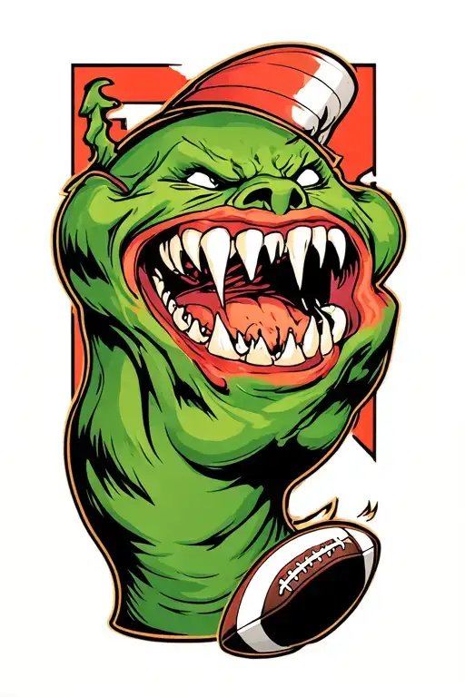 Vampire Fang Biting A Football