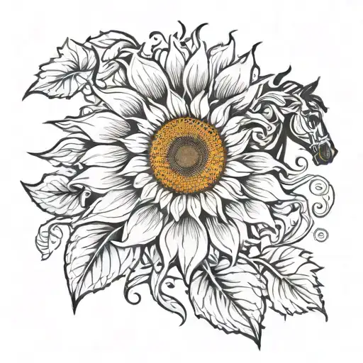 A Beautiful Sunflower With A Silhouette Of A Horse Galloping Through The Petals