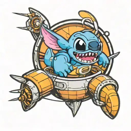 Stitch On Spaceship Flying
