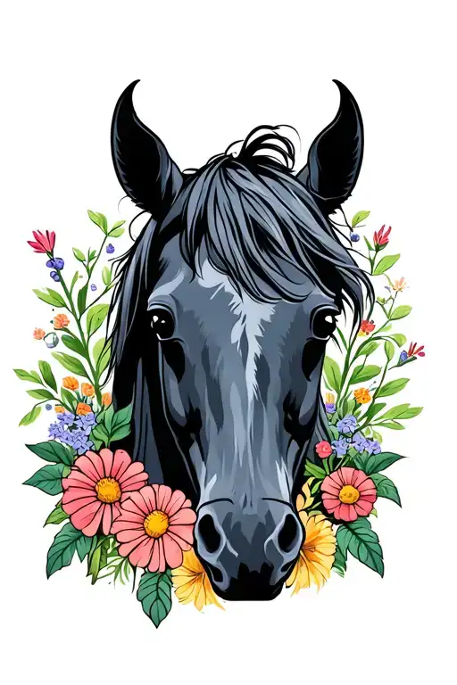 A Horse Surrounded By Flowers And A Rosmary