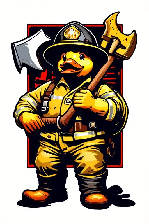 Rubber Duck Fit Firefighter Holding Axe