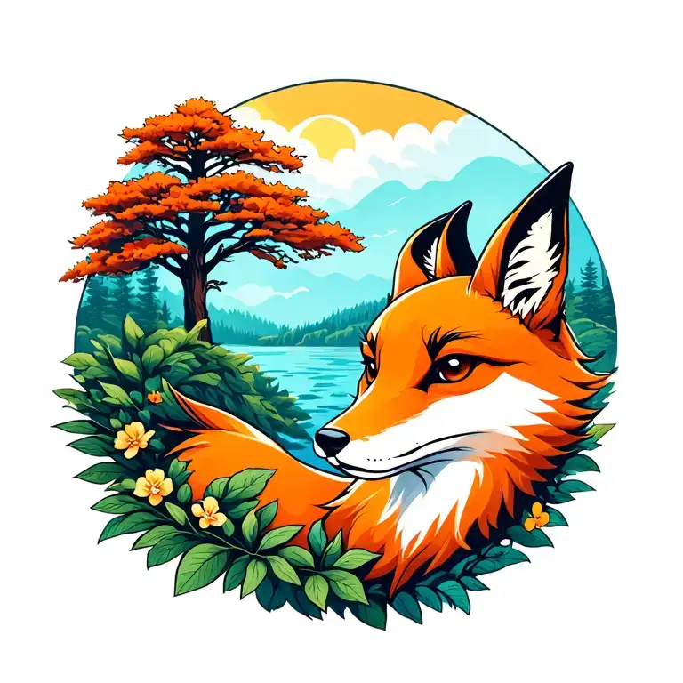Natural Summer Scenery With Fox