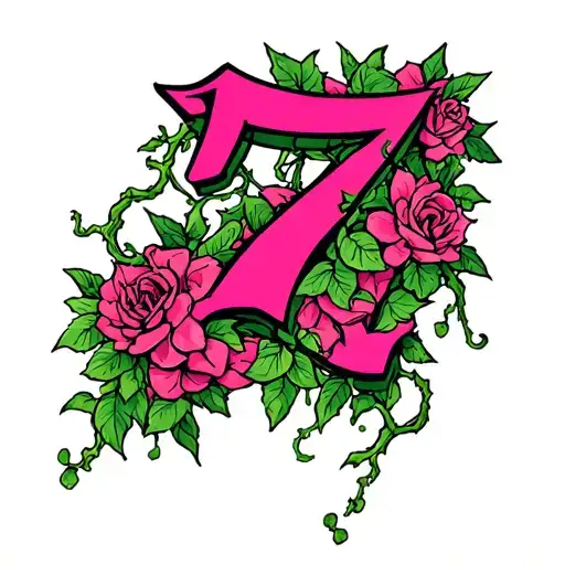A Pink 7 With Vines Wrapped