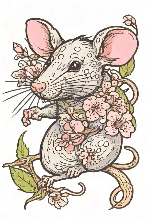 Rat With Pink Cherry Blossom