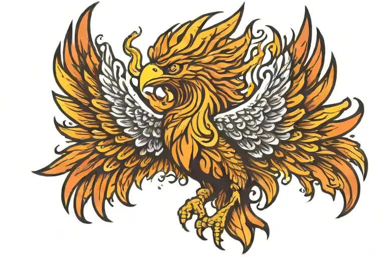 Burning Phoenix Flying Looking To The Front View