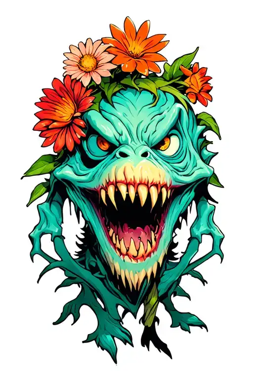 Scary Monster Protecting Flowers