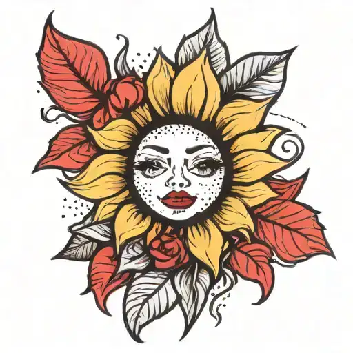 A Simple Funky Sunflower But With A Face Of An Old Hollywood Beauty With Big Red Lipstick