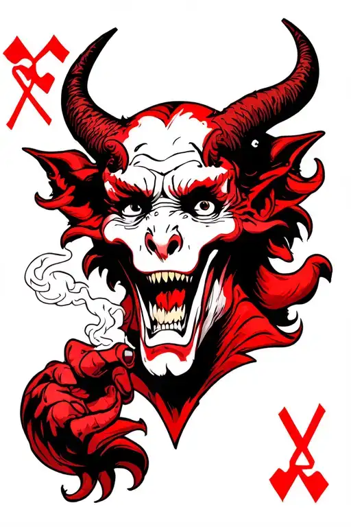Smoking Playing Cards With A Devil