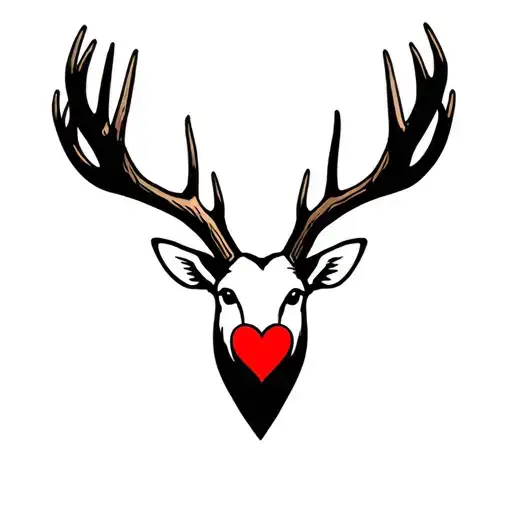 Elk Antlers With Red Heart Shape Outline