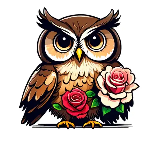 Cute Owl With Roses