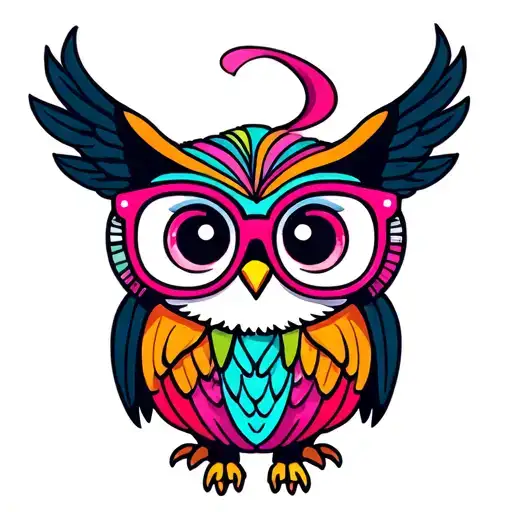 Very Cute And Colorful Owl With Glasses Nerfy