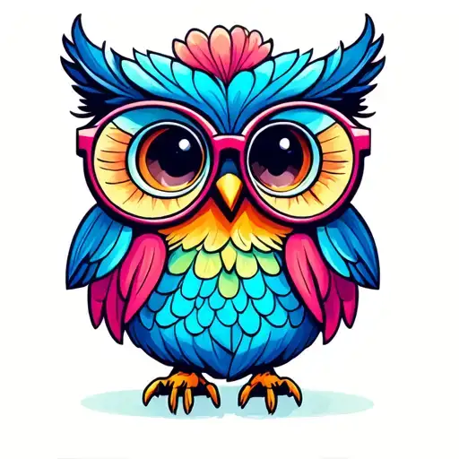 Very Cute And Colorful Owl With Glasses Nerfy