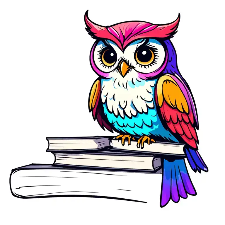 Super Cute Colorful Cartoonish Owl Sitting On Books