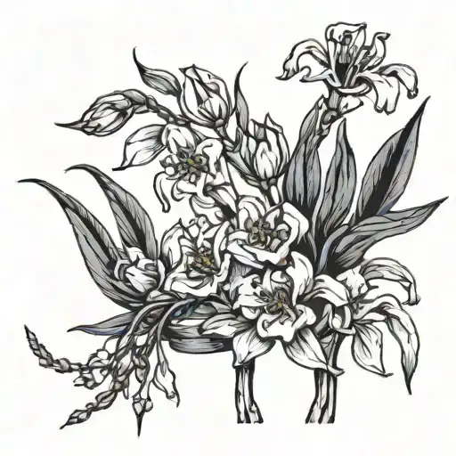 Weeping Willow Branches With Tulips And Forget Me Knots