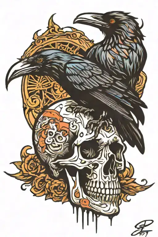 Raven On Skull