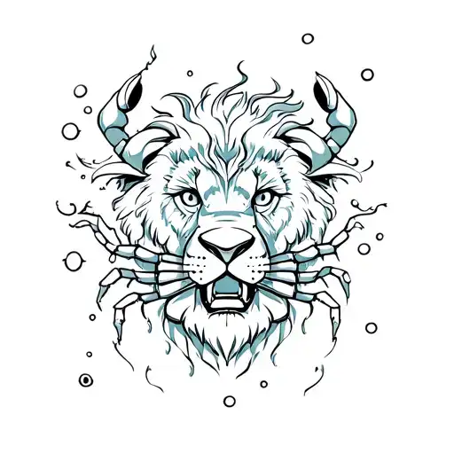 A Sea-themed New-school Design Featuring A Lion And A Crab