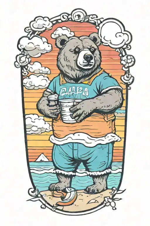 Papa Bear Chilling At The Beach Sunset