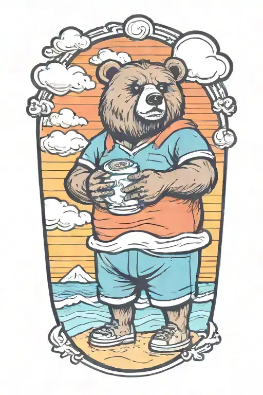 Papa Bear Chilling At The Beach Sunset