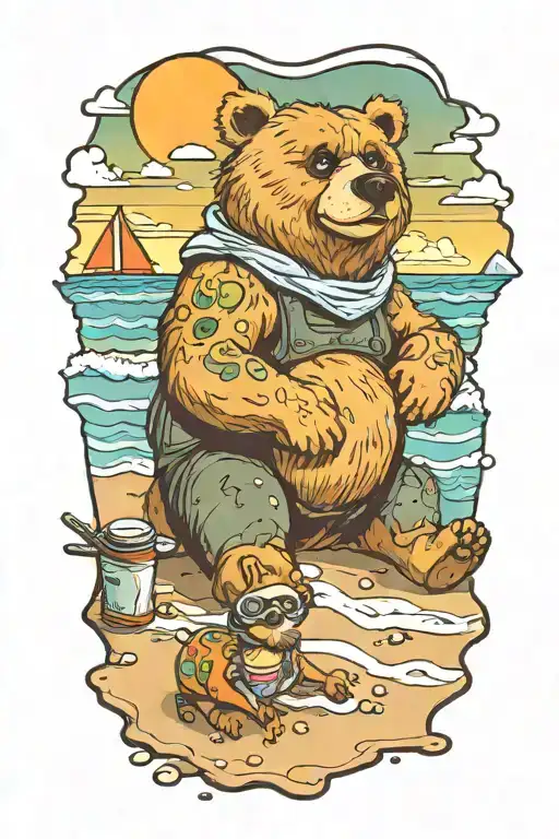 Papa Bear Chilling At The Beach Sunset