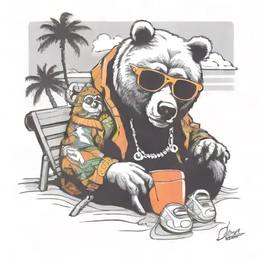 Papa Bear Chilling At The Beach With Sunglasses