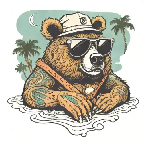 Papa Bear Chilling At The Beach With Sunglasses