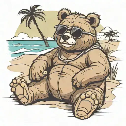 Papa Bear Chilling At The Beach With Sunglasses