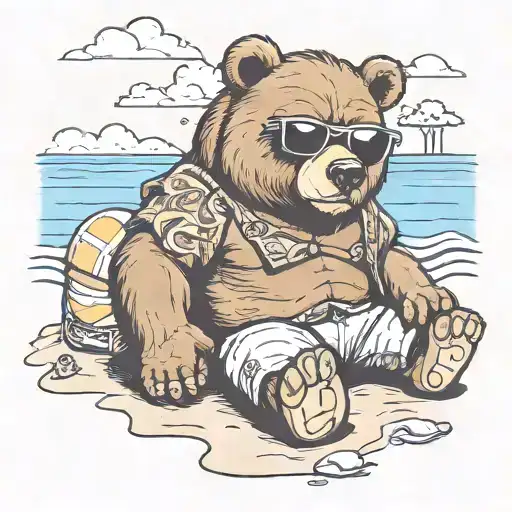 Papa Bear Chilling At The Beach With Sunglasses