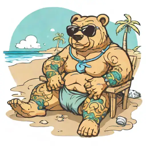Buff Papa Bear Chilling At The Beach With Sunglasses