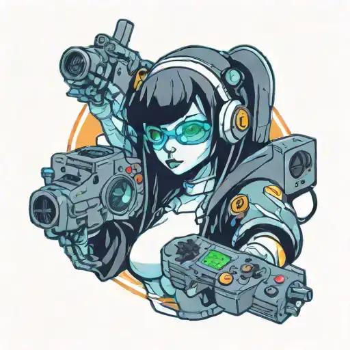 A New-school Tattoo Of A Futuristic Cyberpunk Nun Wielding A Video Game Controller