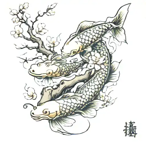 Bonsi Cherry Blossom Tree And Koi Fish