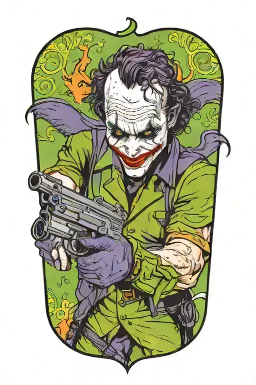 A Realistic Portrait Of Heath Ledger's Joker Holding A Gun