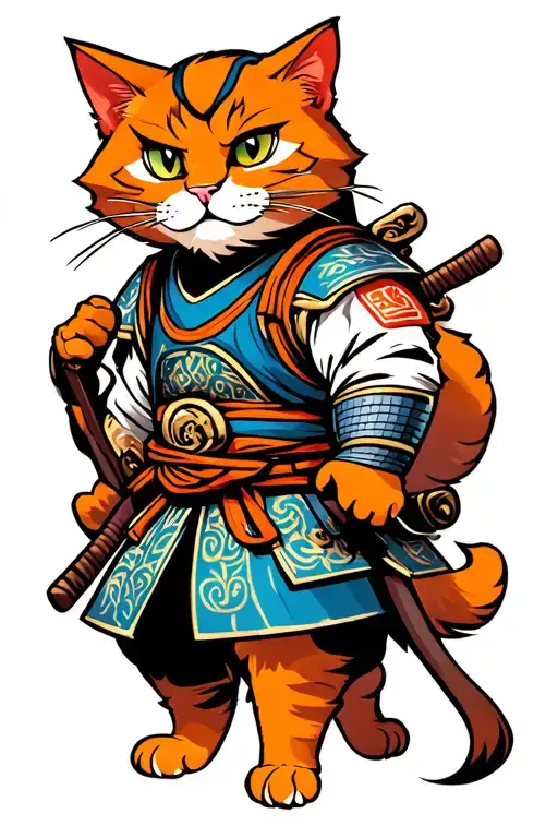 Orange Cat Samurai Warrior
