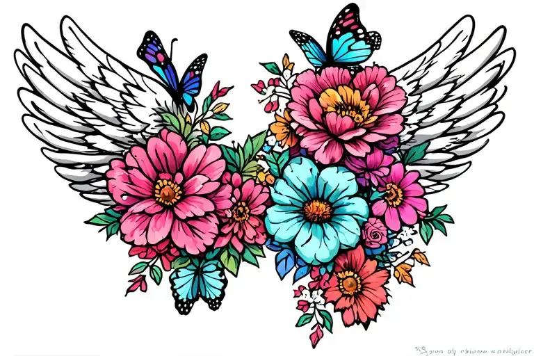 Wings With Flowers And Butterflies