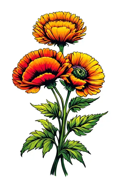 Poppy Flower Merged With A Chrysanthemum Flower With Stems Intertwined