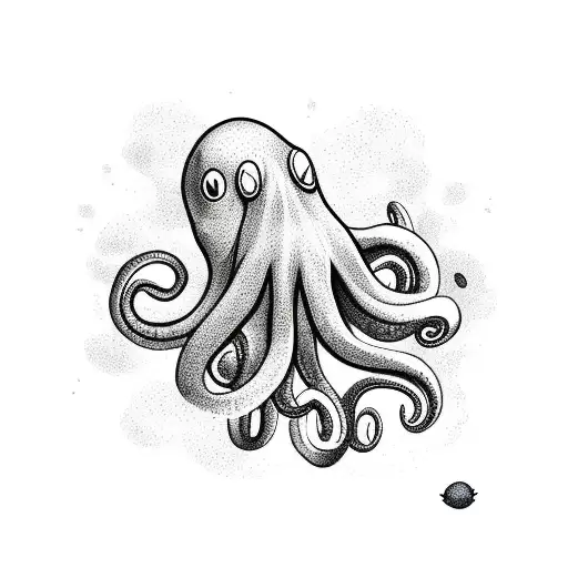 Huge Octopus On The Surface Of Ocean With Dark Clouds In The Sky