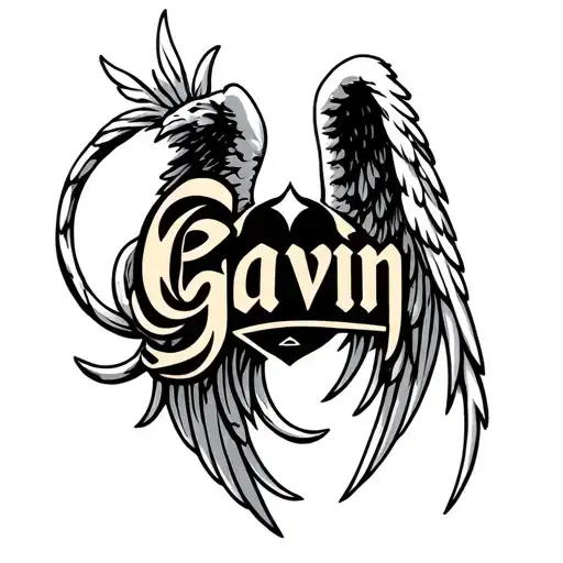 The Name Gavin Intertwined With Angel Wings Spread Wide