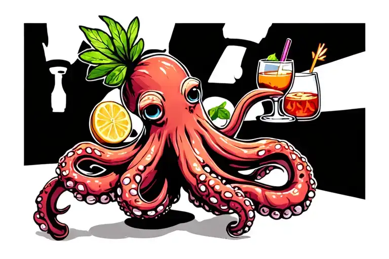 Octopus Bartender Mixing Cocktails